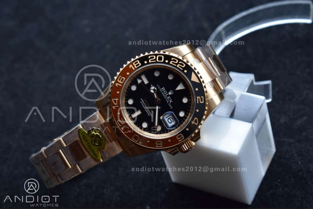 WellDesigned GMT Master II 126715 CHNR Gain Weight Gold Factory 1:1 Best Edition Black Dial on RG Bracelet VR3285 CHS 860