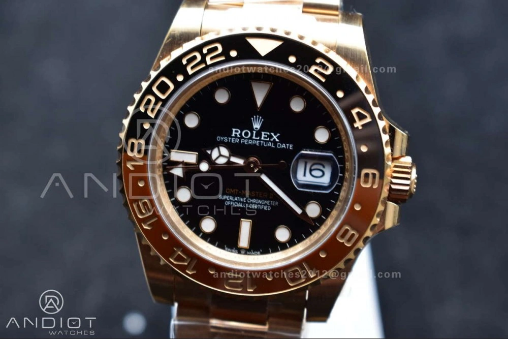 WellDesigned GMT Master II 126715 CHNR Gain Weight Gold Factory 1:1 Best Edition Black Dial on RG Bracelet VR3285 CHS 860