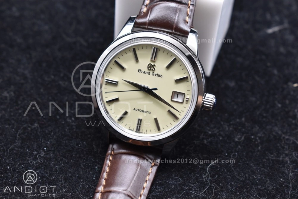 Youthful Grand Seiko Elegance Automatic SS GSF 1:1 Best Edition Cream Dial on Brown Leather Strap NH 263