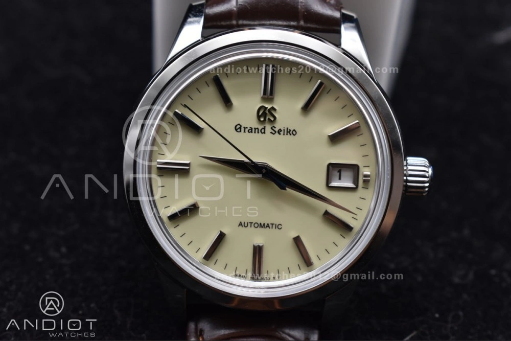 Youthful Grand Seiko Elegance Automatic SS GSF 1:1 Best Edition Cream Dial on Brown Leather Strap NH 263