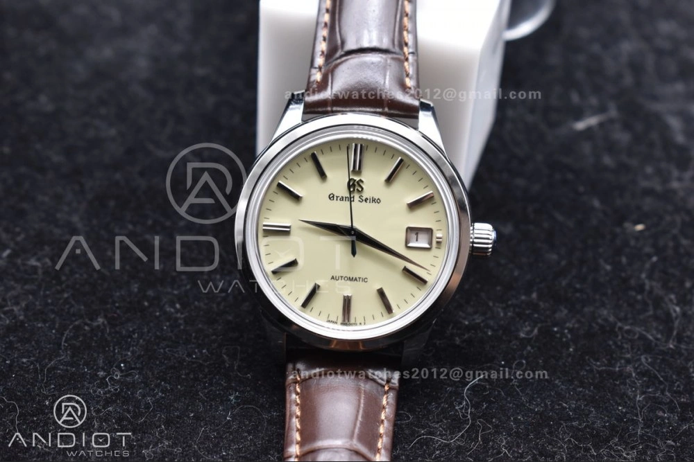 Youthful Grand Seiko Elegance Automatic SS GSF 1:1 Best Edition Cream Dial on Brown Leather Strap NH 263