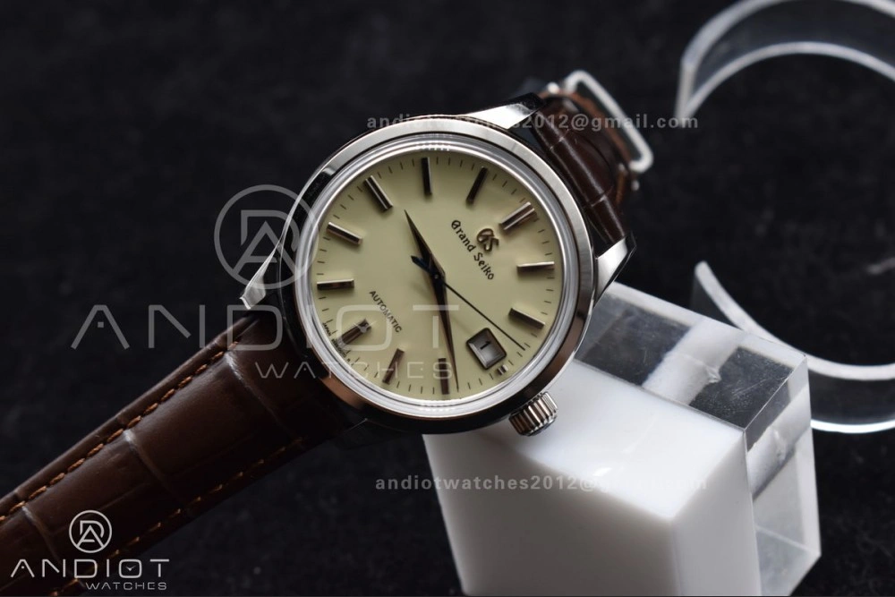 Youthful Grand Seiko Elegance Automatic SS GSF 1:1 Best Edition Cream Dial on Brown Leather Strap NH 263
