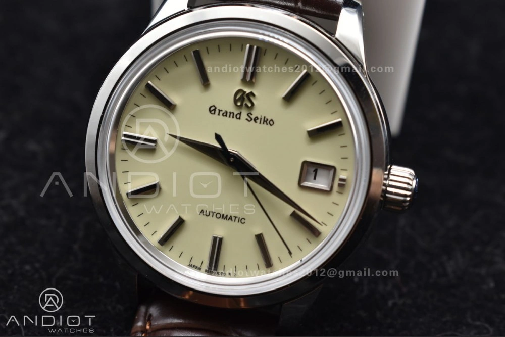 Youthful Grand Seiko Elegance Automatic SS GSF 1:1 Best Edition Cream Dial on Brown Leather Strap NH 263