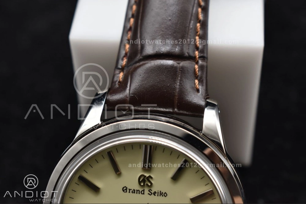 Youthful Grand Seiko Elegance Automatic SS GSF 1:1 Best Edition Cream Dial on Brown Leather Strap NH 263