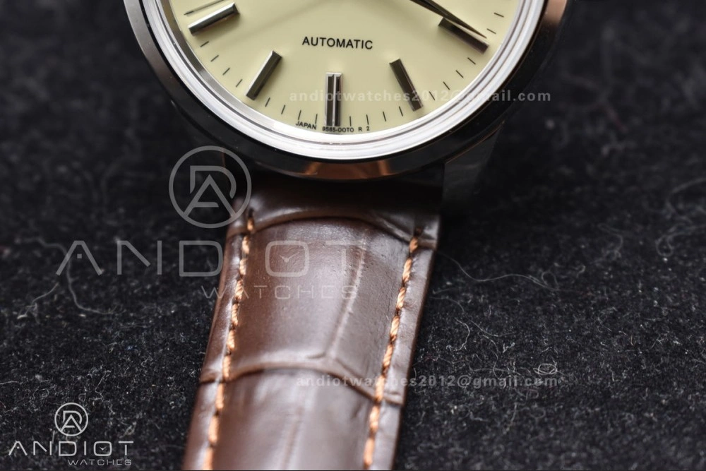 Youthful Grand Seiko Elegance Automatic SS GSF 1:1 Best Edition Cream Dial on Brown Leather Strap NH 263