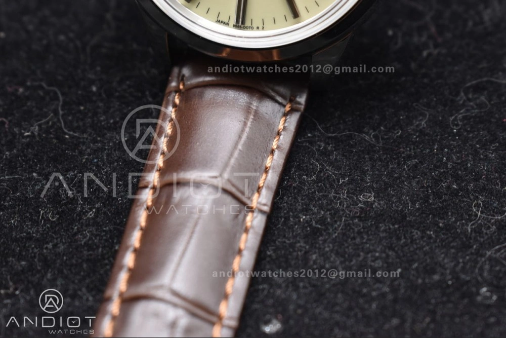 Youthful Grand Seiko Elegance Automatic SS GSF 1:1 Best Edition Cream Dial on Brown Leather Strap NH 263