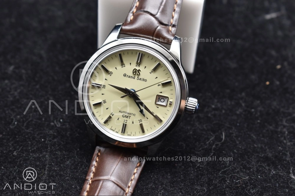 UrbanStyle Grand Seiko Elegance GMT SS GSF 1:1 Best Edition Cream Dial on Brown Leather Strap NH 262