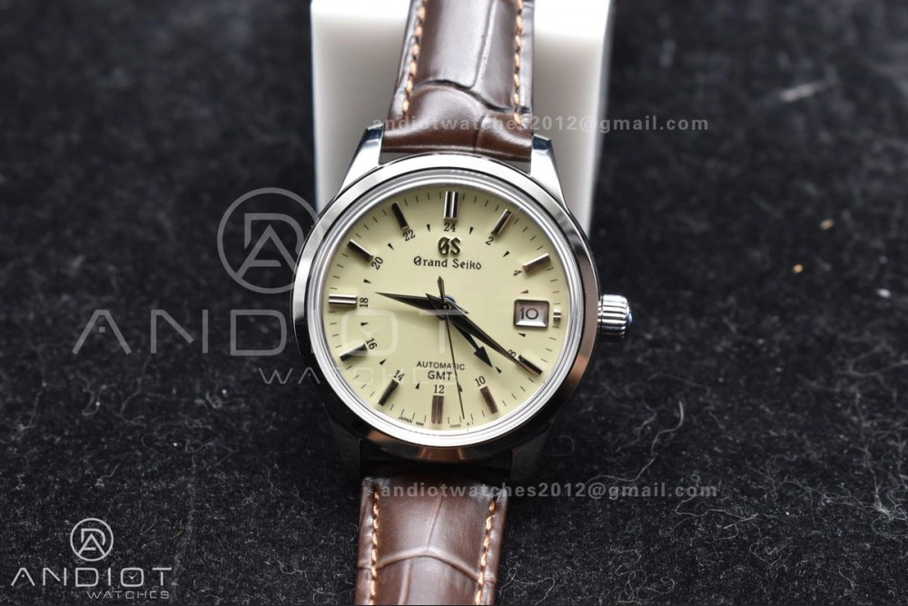 UrbanStyle Grand Seiko Elegance GMT SS GSF 1:1 Best Edition Cream Dial on Brown Leather Strap NH 262