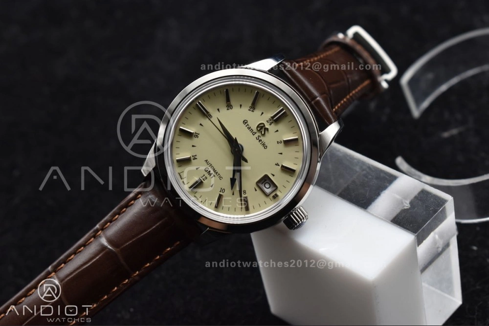 UrbanStyle Grand Seiko Elegance GMT SS GSF 1:1 Best Edition Cream Dial on Brown Leather Strap NH 262