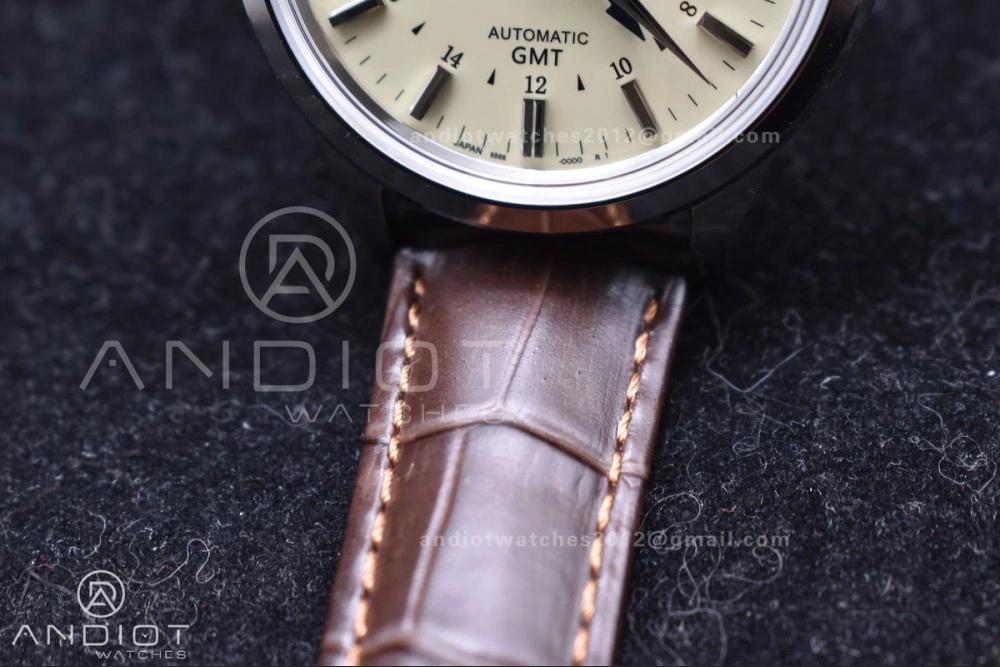 UrbanStyle Grand Seiko Elegance GMT SS GSF 1:1 Best Edition Cream Dial on Brown Leather Strap NH 262