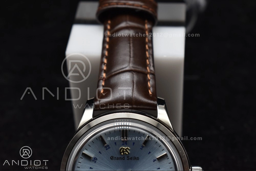 EasyMatch Grand Seiko Elegance GMT SS GSF 1:1 Best Edition Sky blue Dial on Brown Leather Strap NH 264