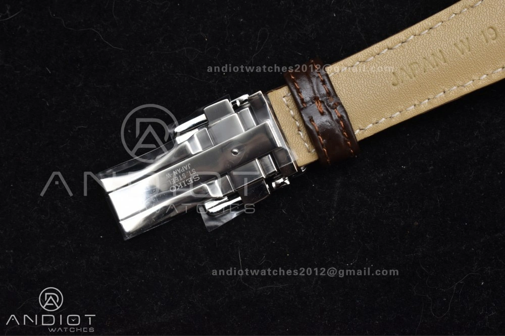 EasyMatch Grand Seiko Elegance GMT SS GSF 1:1 Best Edition Sky blue Dial on Brown Leather Strap NH 264