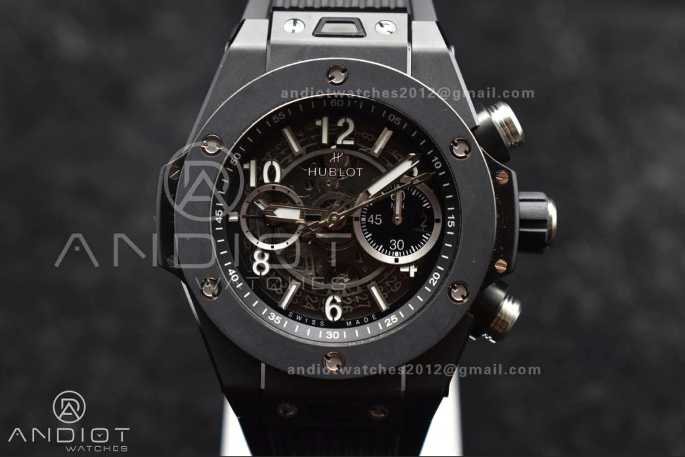 Hublot Big Bang Unico Full Black ZF 1:1 Best Edition Skeleton Dial on Black Rubber Strap A Bold 276
