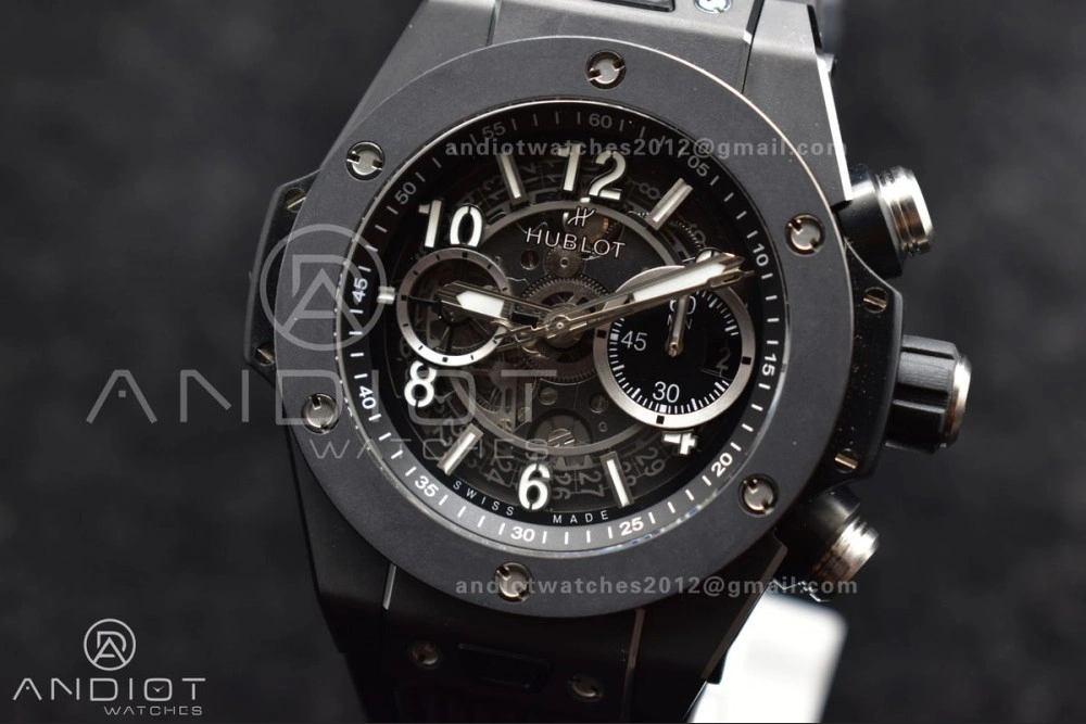 Hublot Big Bang Unico Full Black ZF 1:1 Best Edition Skeleton Dial on Black Rubber Strap A Bold 276