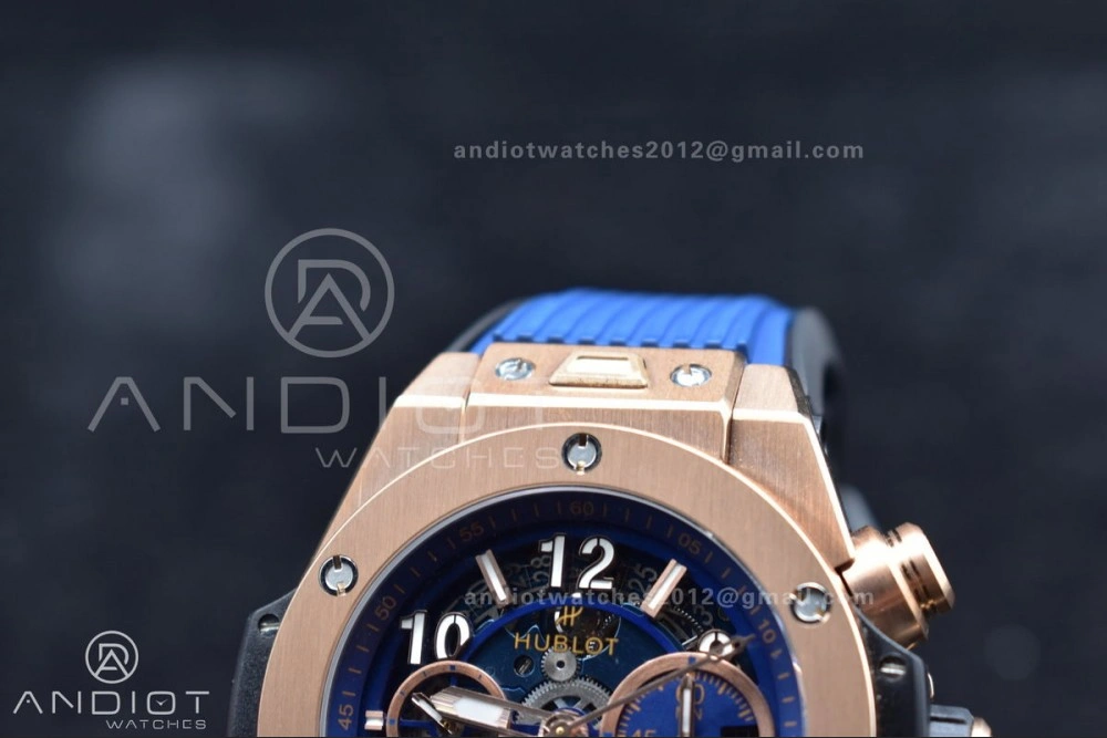 ModernLook Hublot Big Bang Unico RG ZF 1:1 Best Edition Blue Skeleton Dial on Blue Rubber Strap A 271