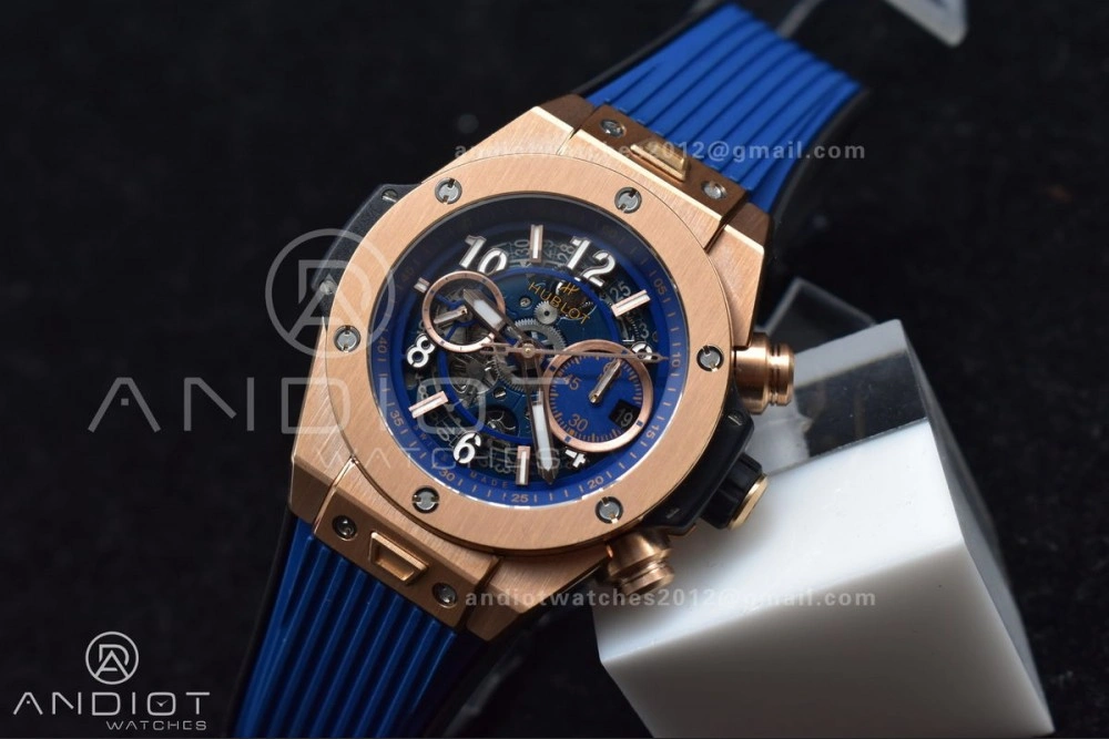 ModernLook Hublot Big Bang Unico RG ZF 1:1 Best Edition Blue Skeleton Dial on Blue Rubber Strap A 271