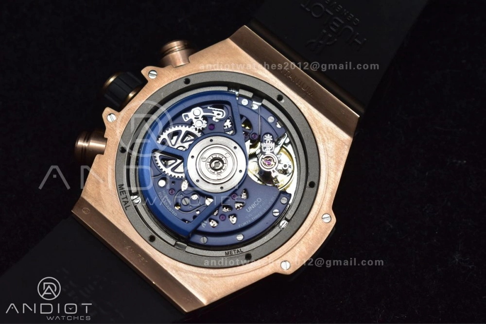 ModernLook Hublot Big Bang Unico RG ZF 1:1 Best Edition Blue Skeleton Dial on Blue Rubber Strap A 271