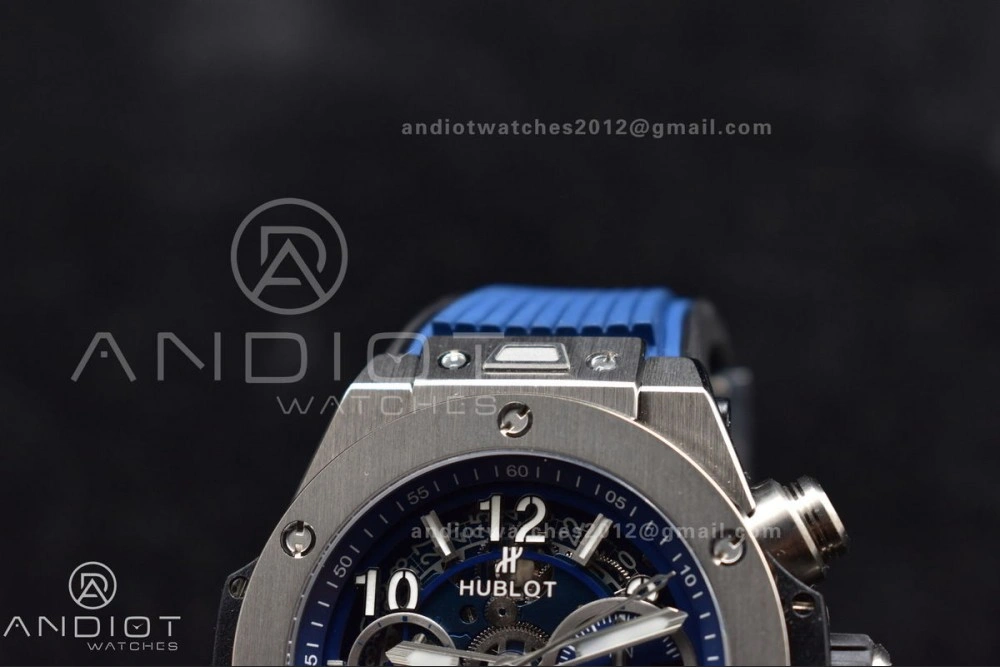 Unique Hublot Big Bang Unico Titanium ZF 1:1 Best Edition Blue Skeleton Dial on Blue Rubber Strap A 265