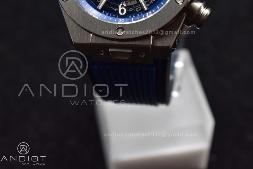 Unique Hublot Big Bang Unico Titanium ZF 1:1 Best Edition Blue Skeleton Dial on Blue Rubber Strap A 265