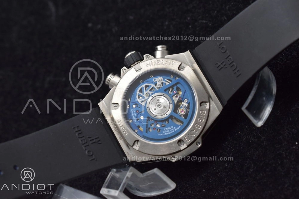 Unique Hublot Big Bang Unico Titanium ZF 1:1 Best Edition Blue Skeleton Dial on Blue Rubber Strap A 265