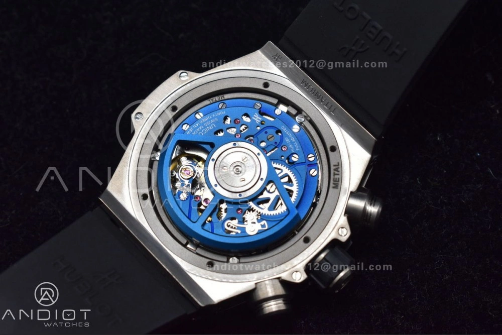 Unique Hublot Big Bang Unico Titanium ZF 1:1 Best Edition Blue Skeleton Dial on Blue Rubber Strap A 265