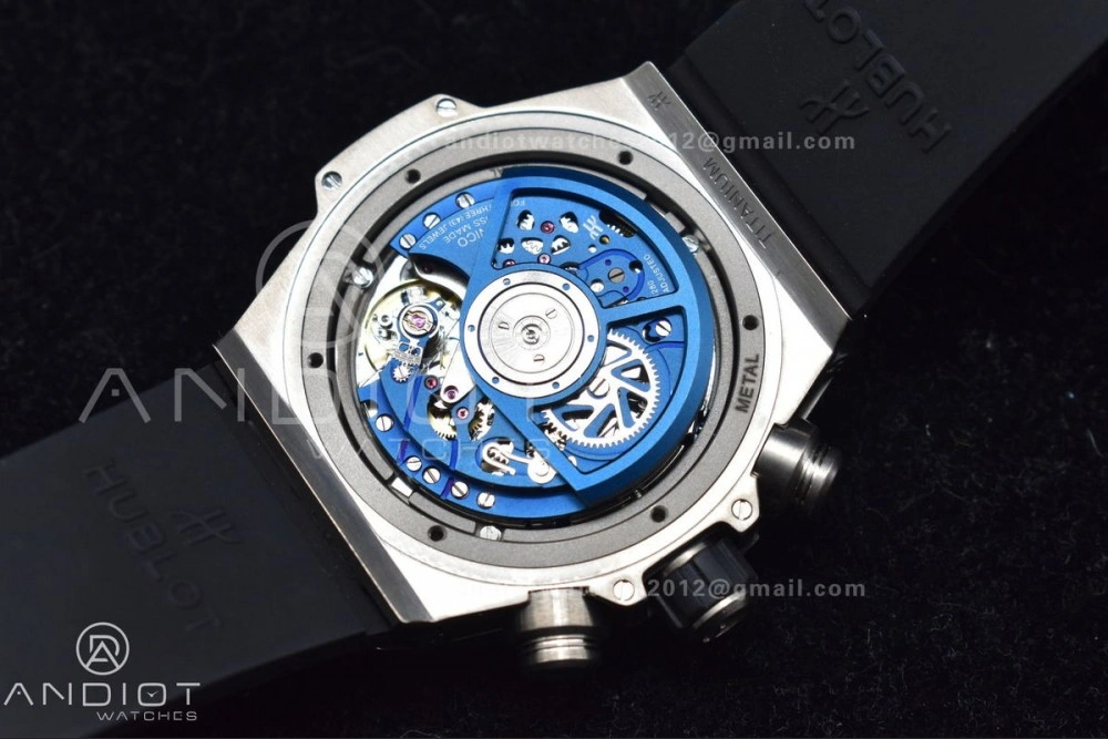 Unique Hublot Big Bang Unico Titanium ZF 1:1 Best Edition Blue Skeleton Dial on Blue Rubber Strap A 265