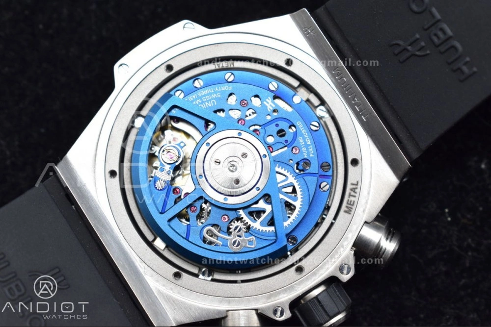 Unique Hublot Big Bang Unico Titanium ZF 1:1 Best Edition Blue Skeleton Dial on Blue Rubber Strap A 265