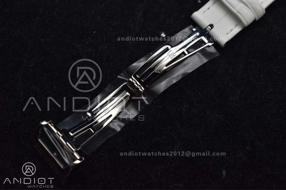 Lady Royal Oak 33mm 67651 SS Diamond Bezel V7F 1:1 White Textured Dial On White Croco Leather Strap Ronda Quartz to AP Cal. Sporty 101