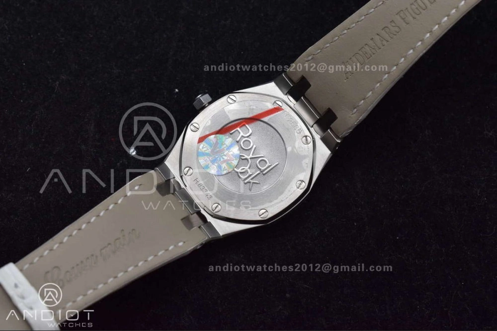Lady Royal Oak 33mm 67651 SS Diamond Bezel V7F 1:1 White Textured Dial On White Croco Leather Strap Ronda Quartz to AP Cal. Sporty 101