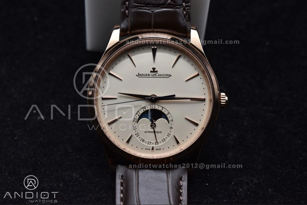 Master Ultra Thin Moon RG APSF 1:1 Best Edition White Dial on Brown Leather Strap SA925 Super Clone HighPerformance 316