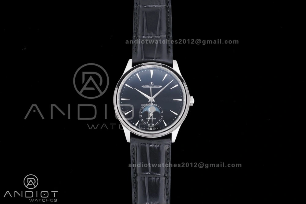 ModernLook Master Ultra Thin Moon SS APSF 1:1 Best Edition Black Dial on Black Leather Strap SA925 Super Clone 318