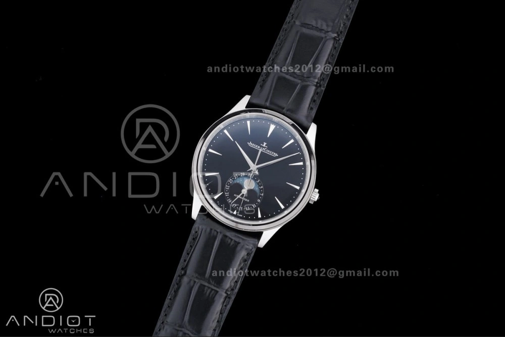 ModernLook Master Ultra Thin Moon SS APSF 1:1 Best Edition Black Dial on Black Leather Strap SA925 Super Clone 318
