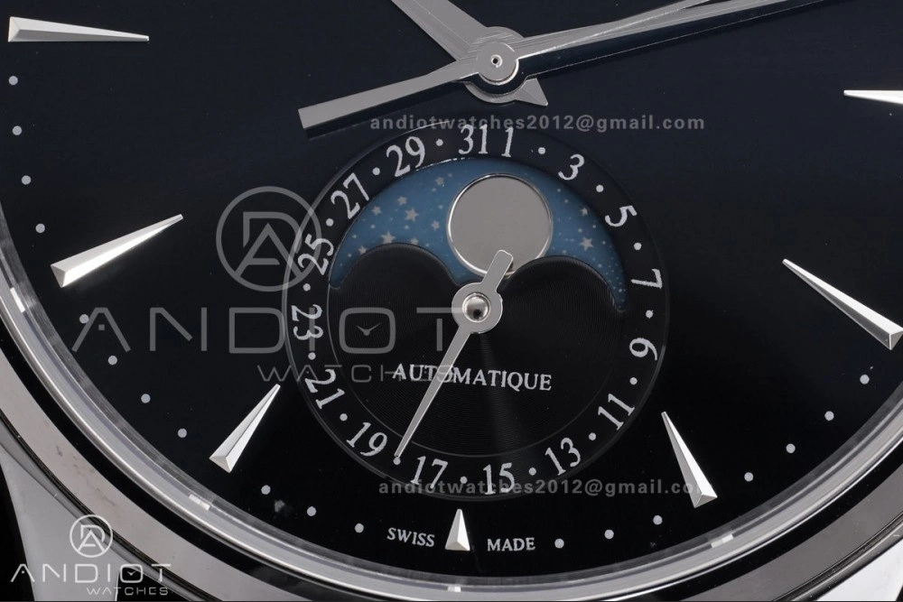 ModernLook Master Ultra Thin Moon SS APSF 1:1 Best Edition Black Dial on Black Leather Strap SA925 Super Clone 318