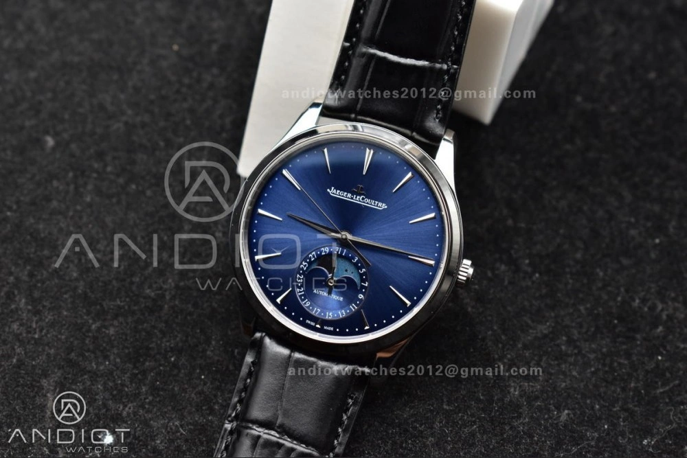 Master Ultra Thin Moon SS APSF 1:1 Best Edition Blue Dial on Black Leather Strap SA925 Super Clone Snug 317