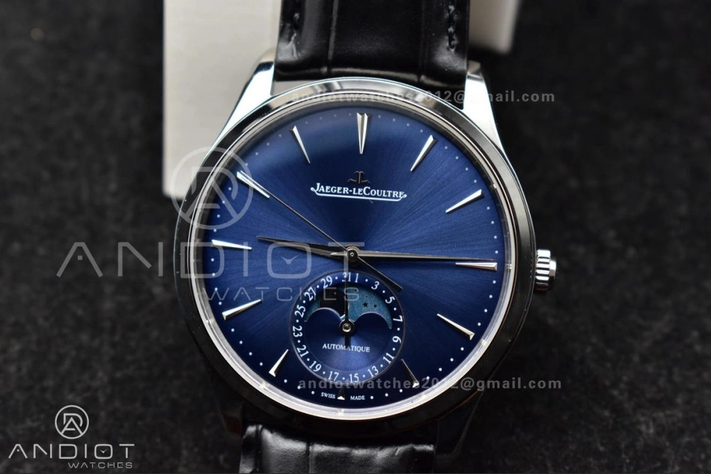 Master Ultra Thin Moon SS APSF 1:1 Best Edition Blue Dial on Black Leather Strap SA925 Super Clone Snug 317