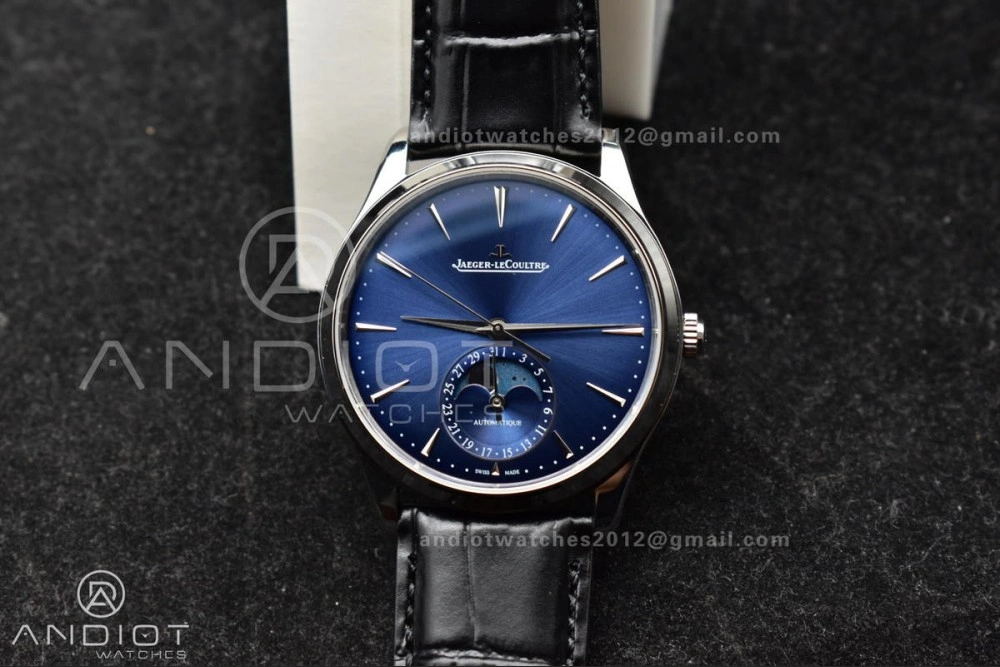 Master Ultra Thin Moon SS APSF 1:1 Best Edition Blue Dial on Black Leather Strap SA925 Super Clone Snug 317