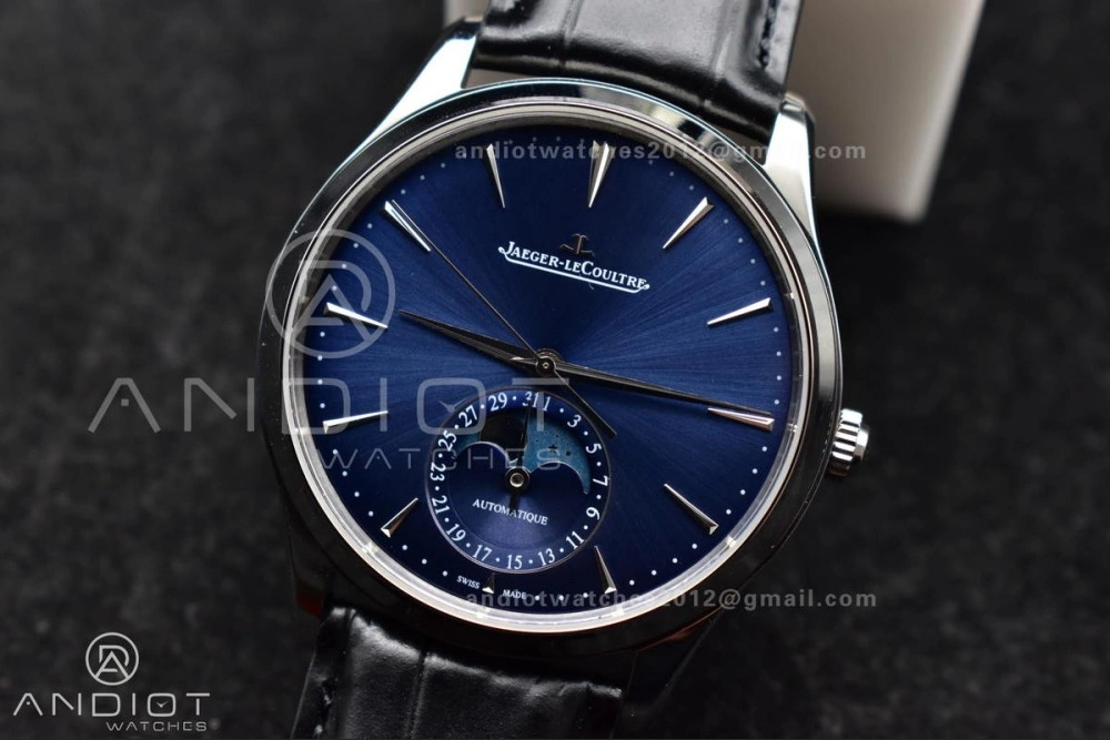 Master Ultra Thin Moon SS APSF 1:1 Best Edition Blue Dial on Black Leather Strap SA925 Super Clone Snug 317