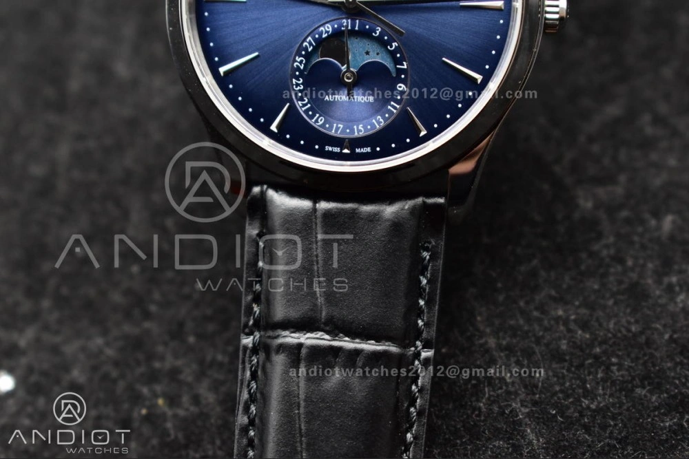 Master Ultra Thin Moon SS APSF 1:1 Best Edition Blue Dial on Black Leather Strap SA925 Super Clone Snug 317
