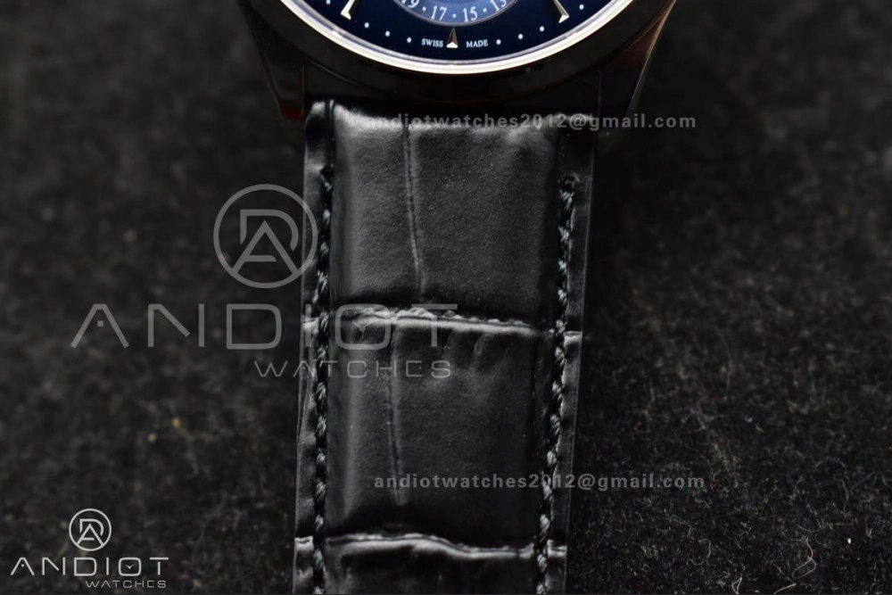 Master Ultra Thin Moon SS APSF 1:1 Best Edition Blue Dial on Black Leather Strap SA925 Super Clone Snug 317