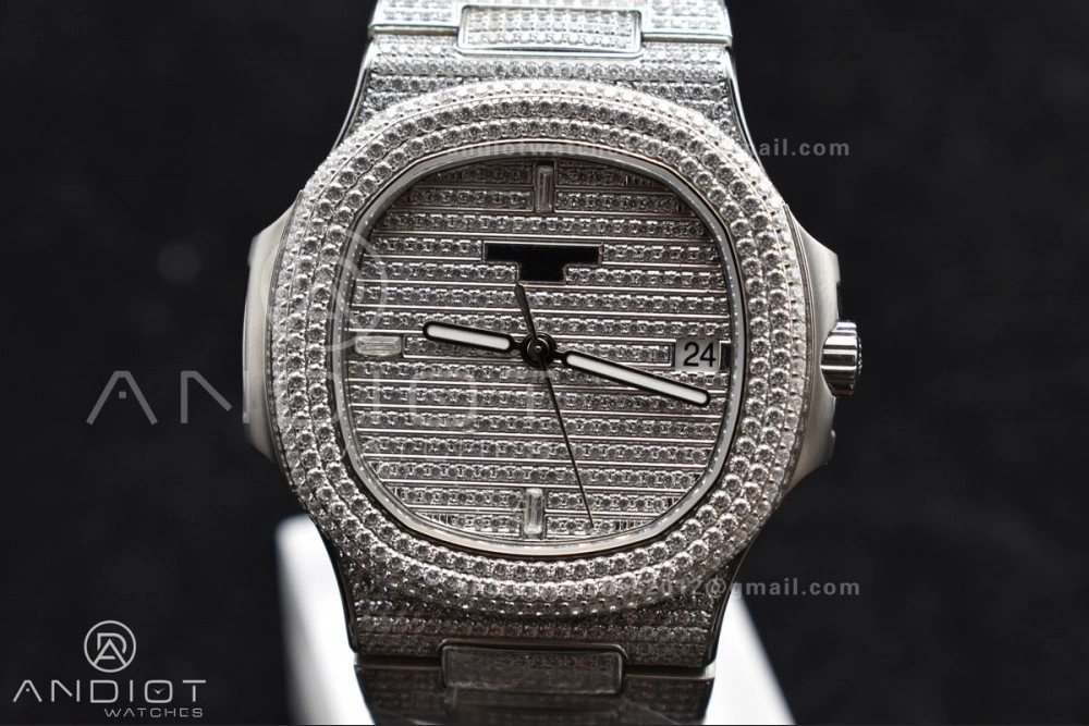 Unisex Nautilus 5711 SS TWF Full Diamonds Bezel & Dial on Diamonds Bracelet A 384