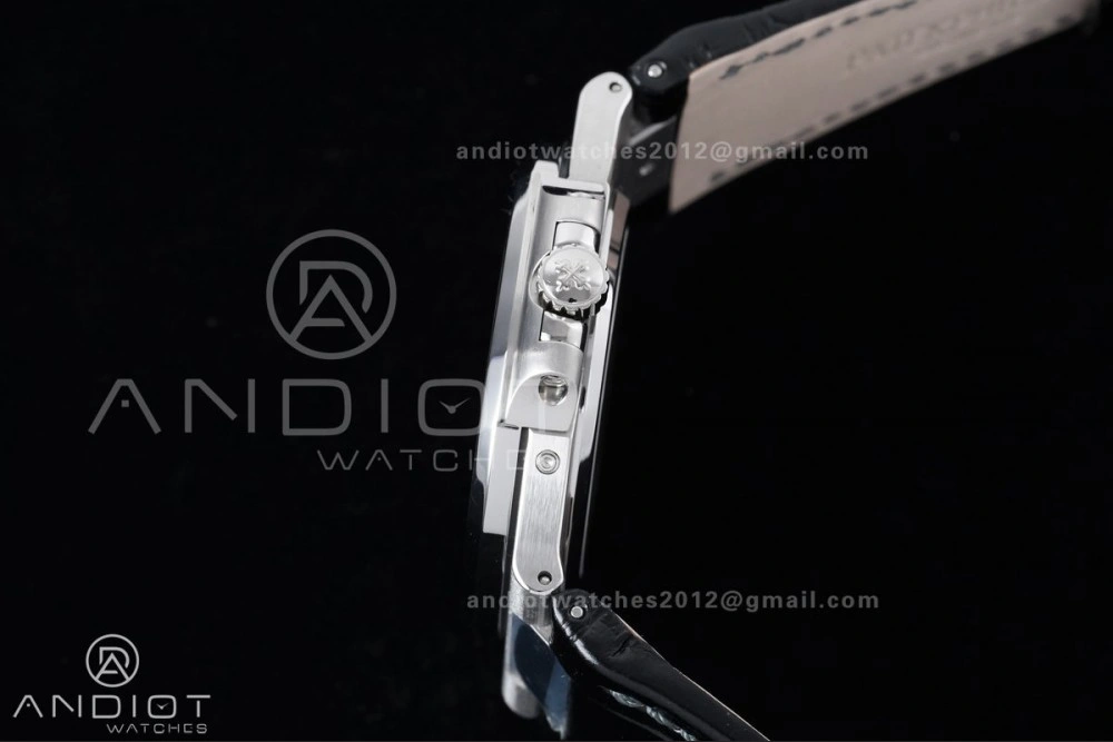 Nautilus 5712 Full Diamonds SS PPF 1:1 Best Edition Gray Dial on Black Leather Strap A240 Super Clone V Cozy 361