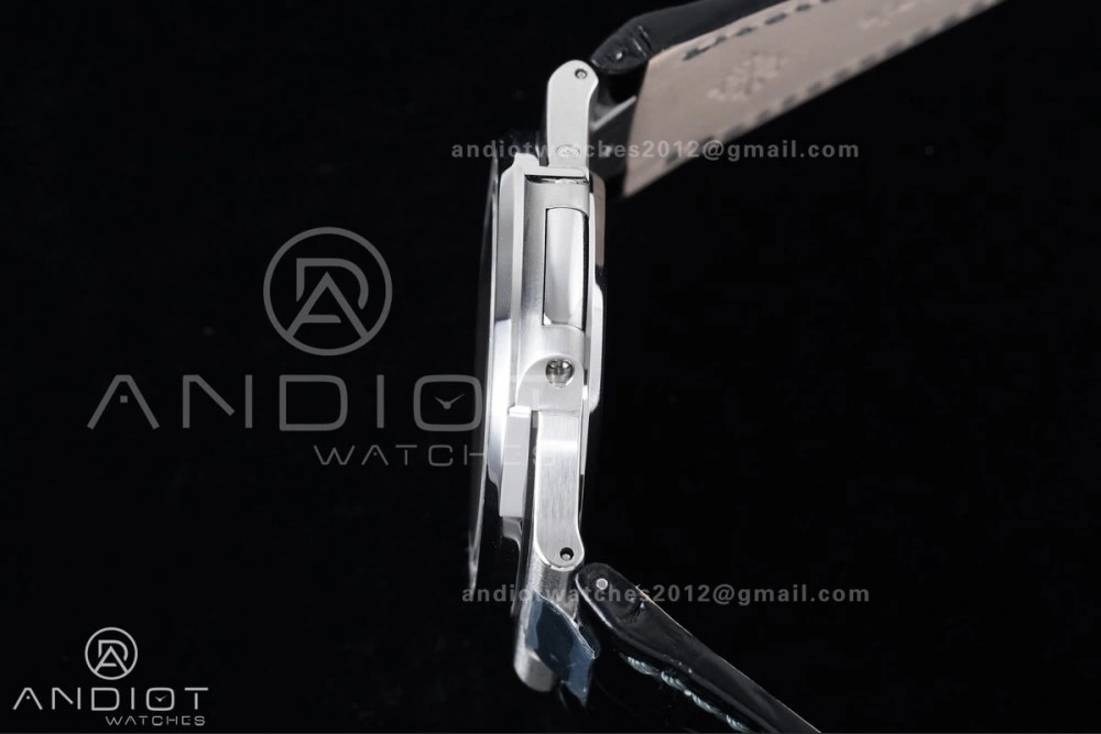 Nautilus 5712 Full Diamonds SS PPF 1:1 Best Edition Gray Dial on Black Leather Strap A240 Super Clone V Cozy 361