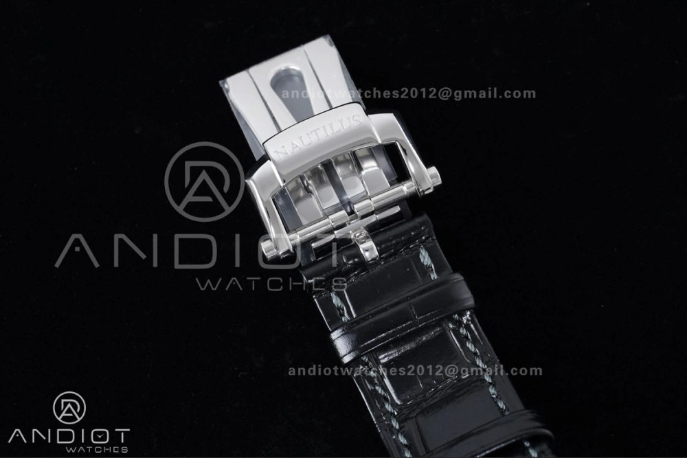 Nautilus 5712 Full Diamonds SS PPF 1:1 Best Edition Gray Dial on Black Leather Strap A240 Super Clone V Cozy 361