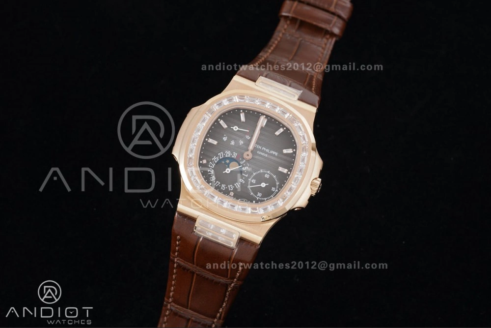 Nautilus 5712 RG PPF 1:1 Best Edition Gray Dial on Brown Leather Strap A240 Super Clone V Flexible 369