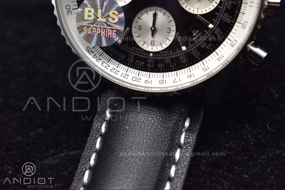 Navitimer 1 SS 43mm BLS 1:1 Best Edition Black Dial on Leather Bracelet A Original 216