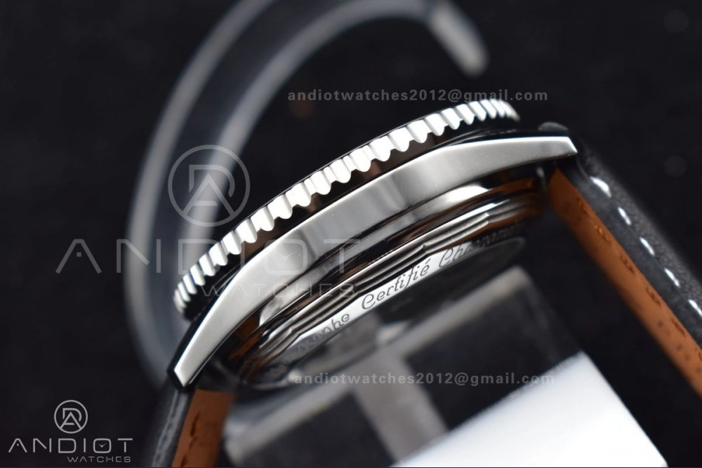 Navitimer 1 SS 43mm BLS 1:1 Best Edition Black Dial on Leather Bracelet A Original 216
