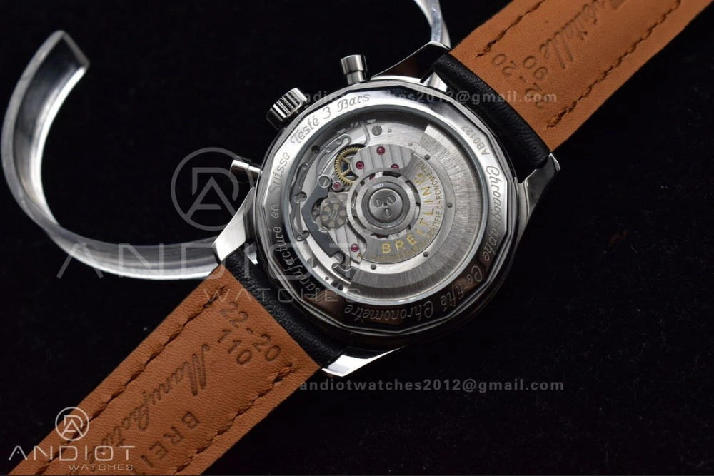 Navitimer 1 SS 43mm BLS 1:1 Best Edition Black Dial on Leather Bracelet A Original 216