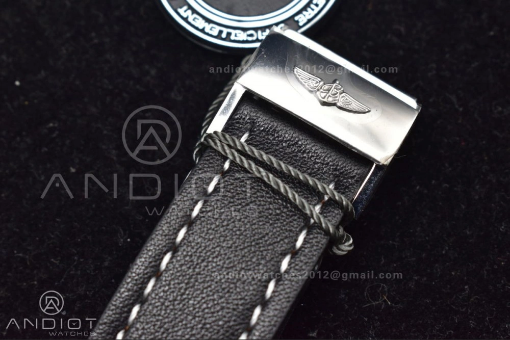 Navitimer 1 SS 43mm BLS 1:1 Best Edition Black Dial on Leather Bracelet A Original 216