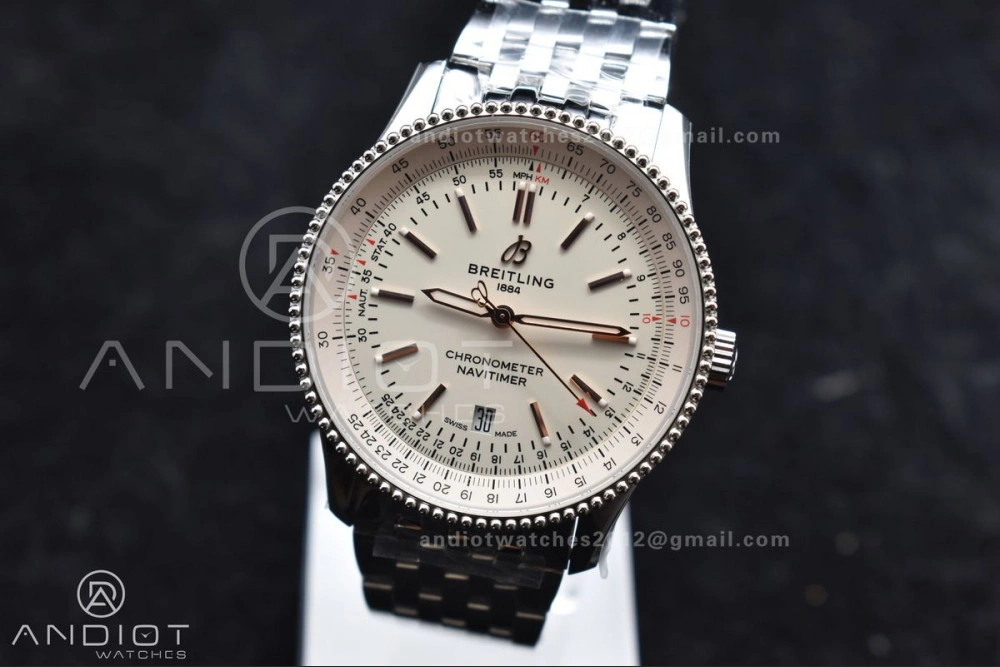 Youthful Navitimer 1 SS V7F 1:1 Best Edition RG Bezel White Dial on SS Bracelet A 189