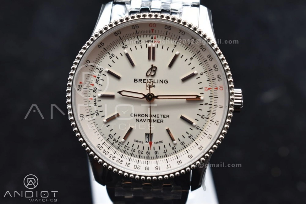 Navitimer 1 SS V7F 1:1 Best Edition RG Bezel White Dial on SS Bracelet A Functional 923